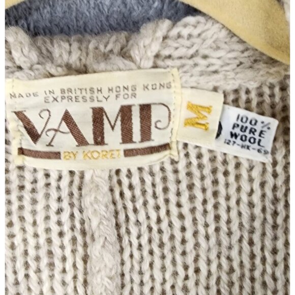 Vamp by Koret Sweater Womens Medium Brown Wool Knit Hooded Vintage Poncho - Picture 3 of 11